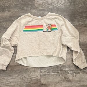 MTV Women's Cropped Sweatshirt with Rainbow Stripes